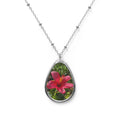 Pink Hibiscus Oval Necklace | Floral Photo Pendant, Teardrop Locket