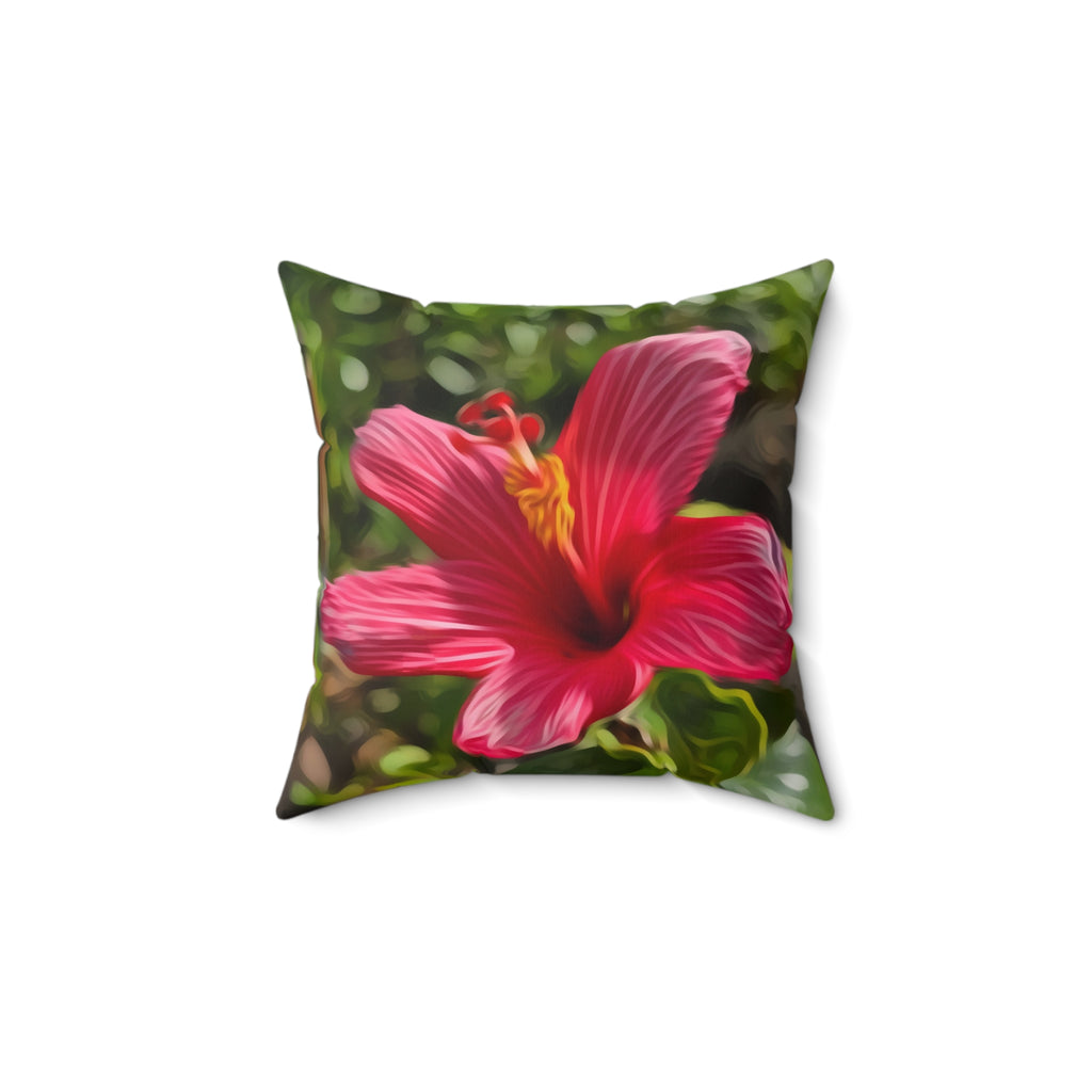 Hibiscus Floral Square Pillow - Tropical Pink Flower Decorative Throw Pillow