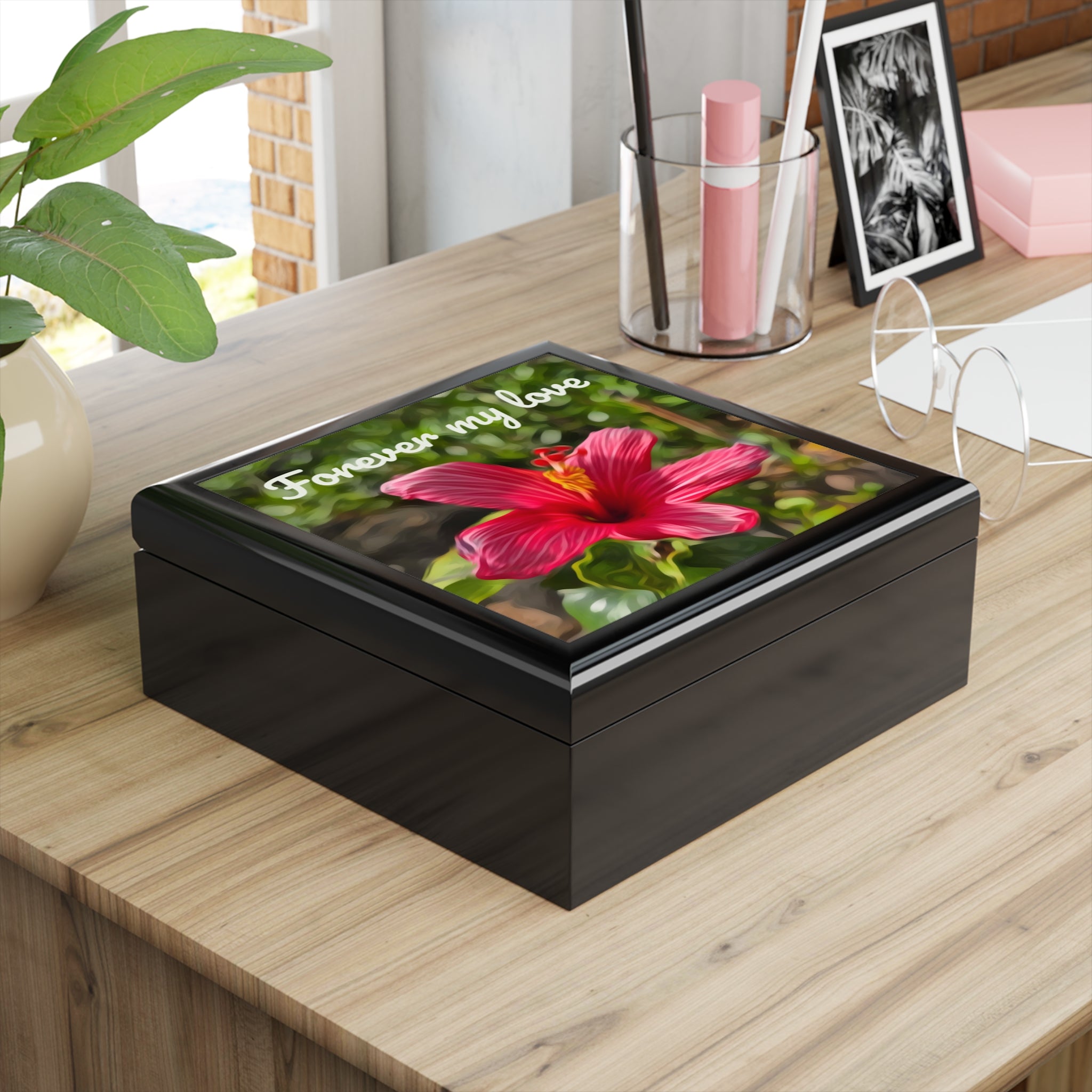 Forever My Love jewelry box | Pink Hibiscus floral keepsake – Miss