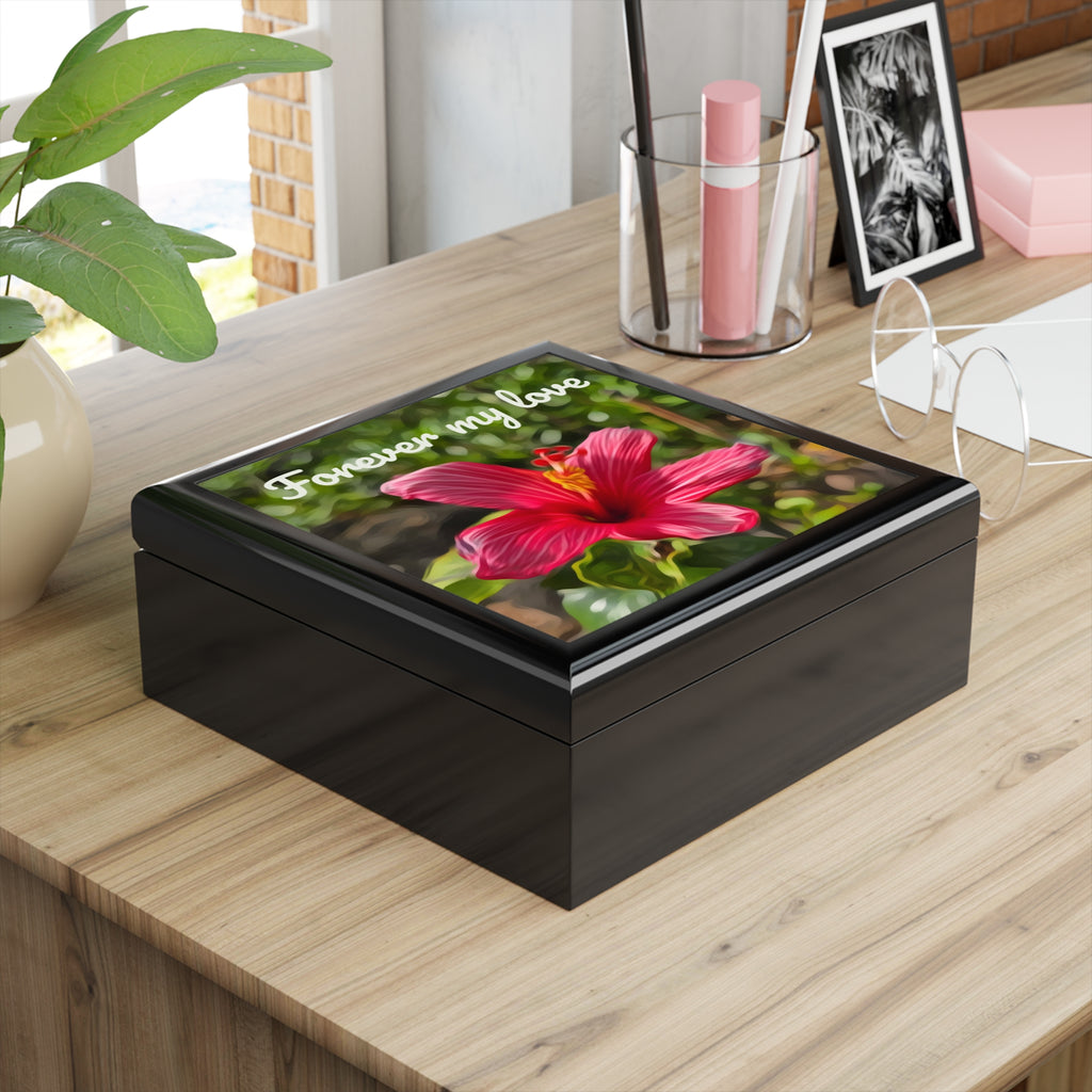Forever My Love jewelry box | Pink Hibiscus floral keepsake