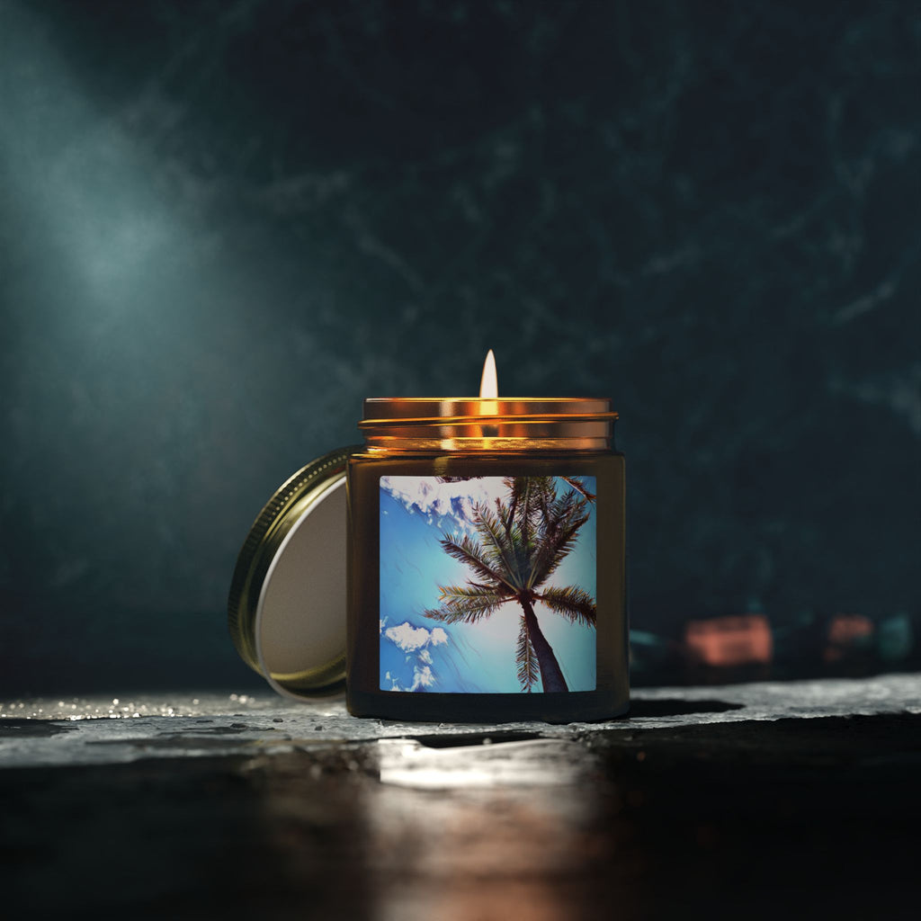 Tropical Palm Tree Coconut Apricot Candle | Soy Wax Jar 4oz 9oz