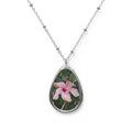 Pink Hibiscus Oval Necklace | Teardrop Photo Pendant, Tropical Flower Jewelry