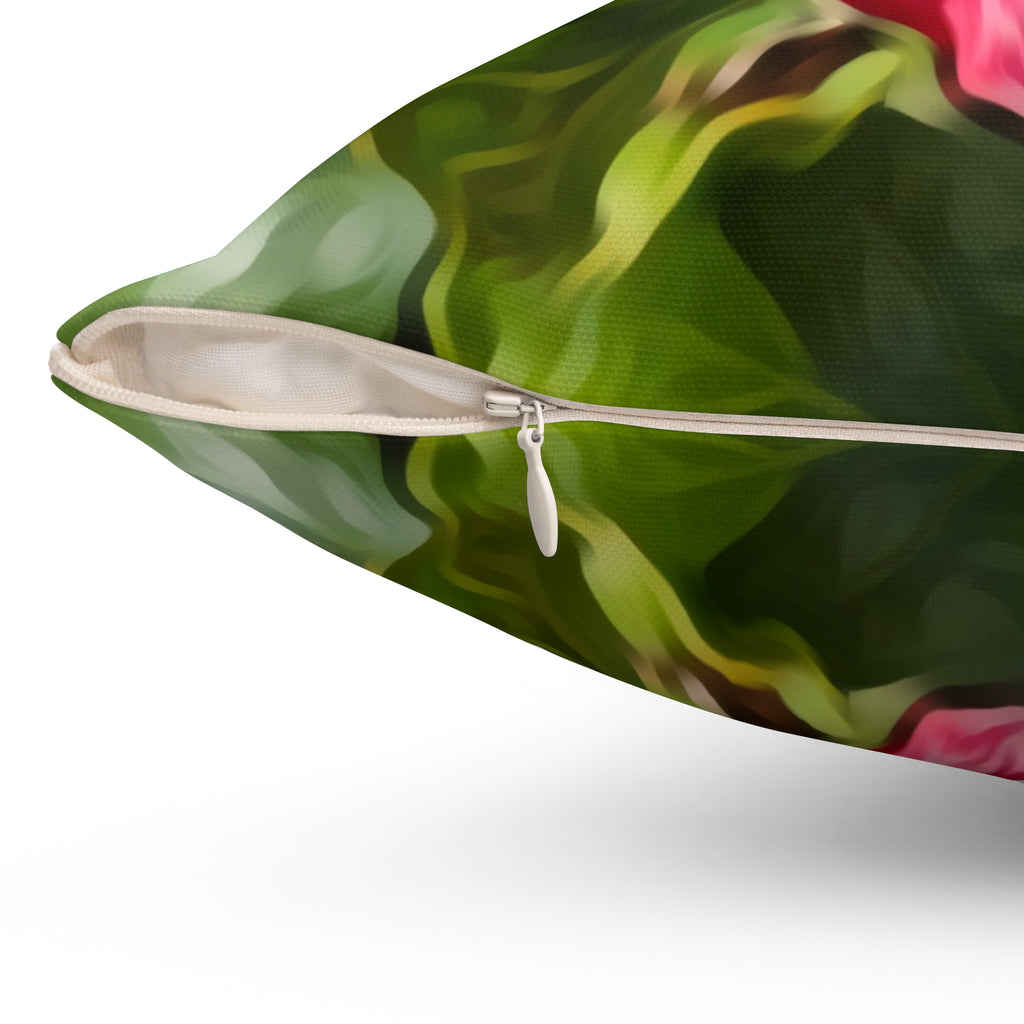 Hibiscus Floral Square Pillow - Tropical Pink Flower Decorative Throw Pillow