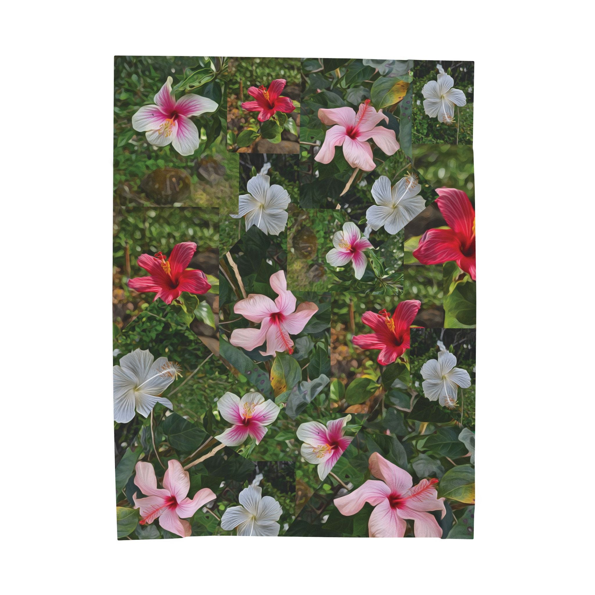 Manta de terciopelo con flores de plumeria — Manta tropical con flores rosas y blancas