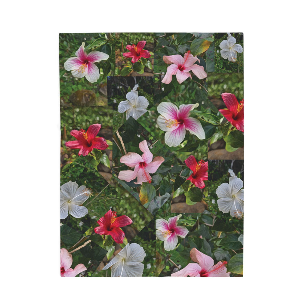 Plumeria Floral Velveteen Plush Blanket — Tropical Pink & White Flower Throw