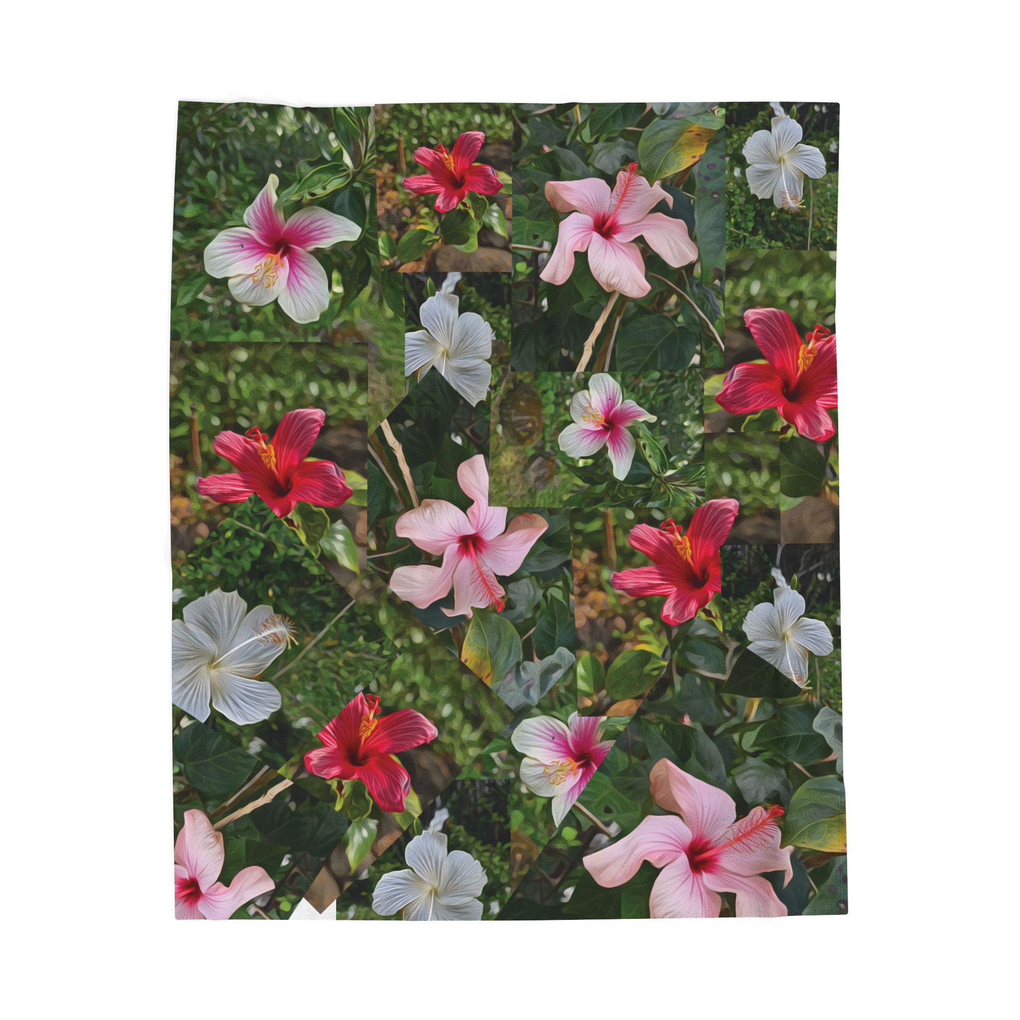 Manta de terciopelo con flores de plumeria — Manta tropical con flores rosas y blancas