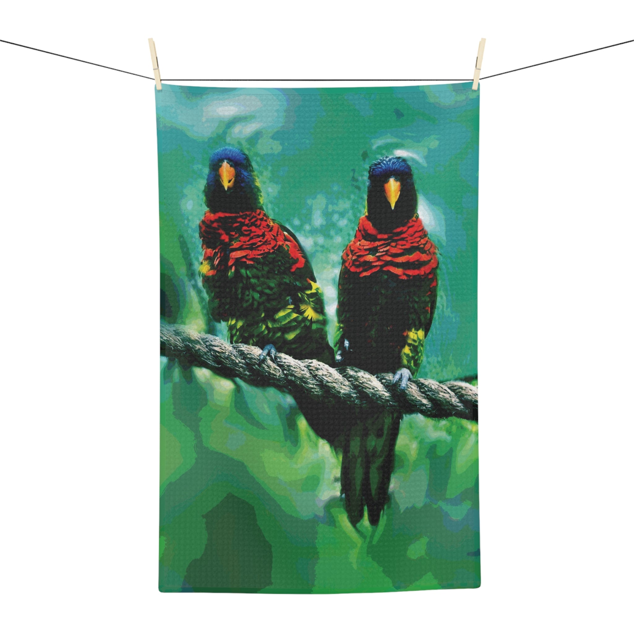 Parrot Pair Microfiber Tea Towel — Colorful Tropical Bird Kitchen Towel
