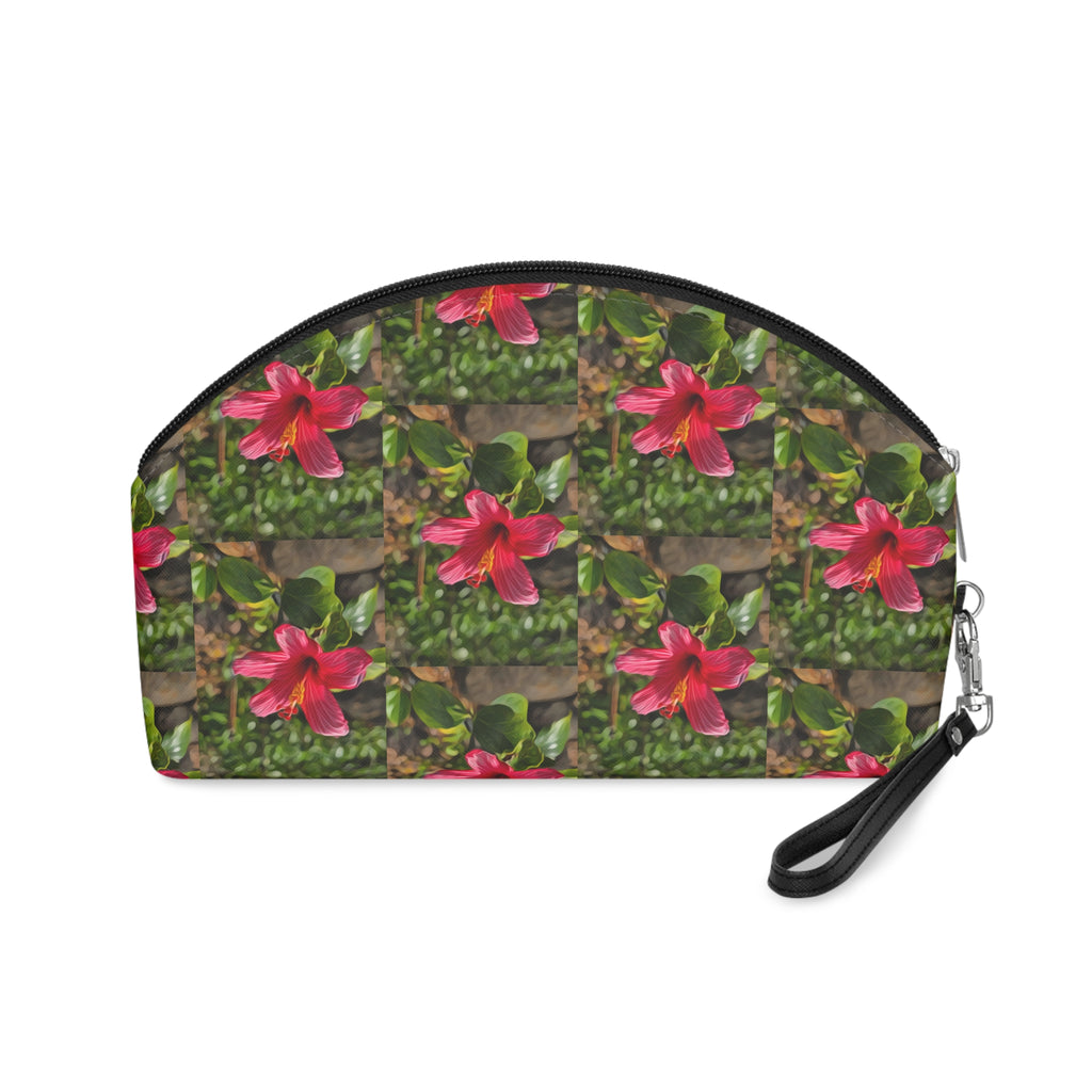Floral Hibiscus Makeup Bag — Tropical Pink Flower Cosmetic Pouch