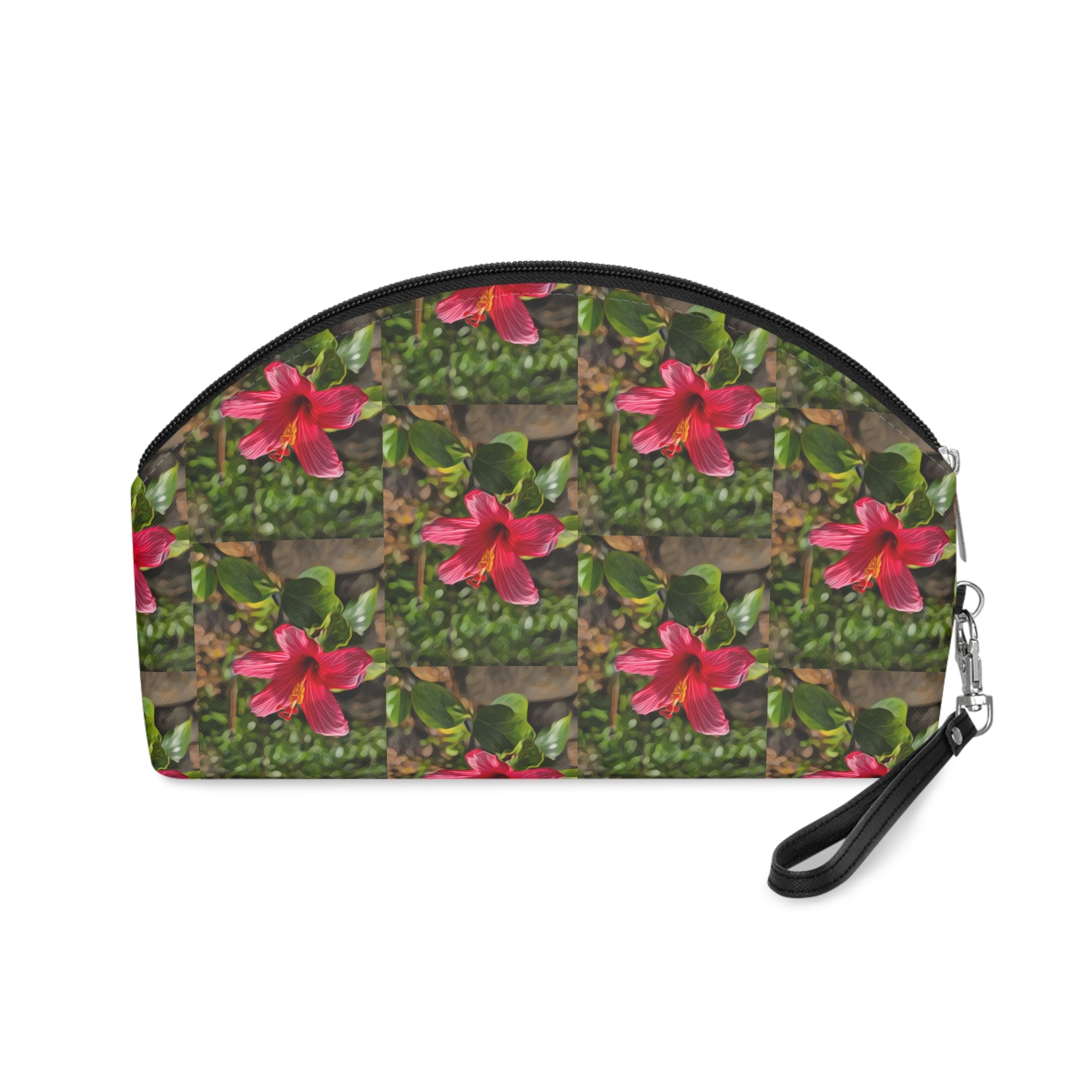 Floral Hibiscus Makeup Bag — Tropical Pink Flower Cosmetic Pouch