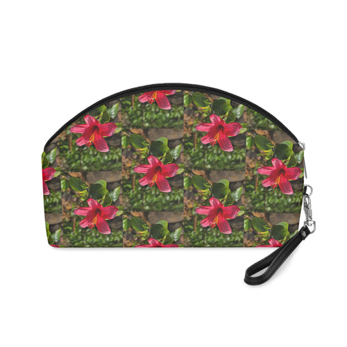 Floral Hibiscus Makeup Bag — Tropical Pink Flower Cosmetic Pouch