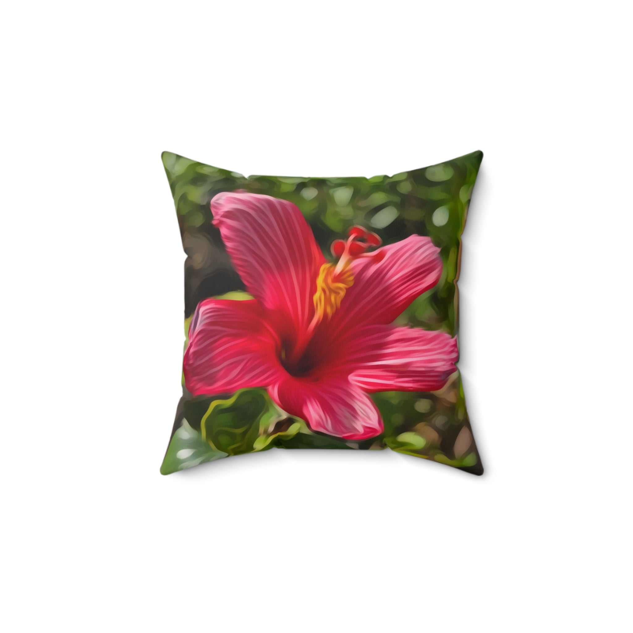 Hibiscus Floral Square Pillow - Tropical Pink Flower Decorative Throw Pillow