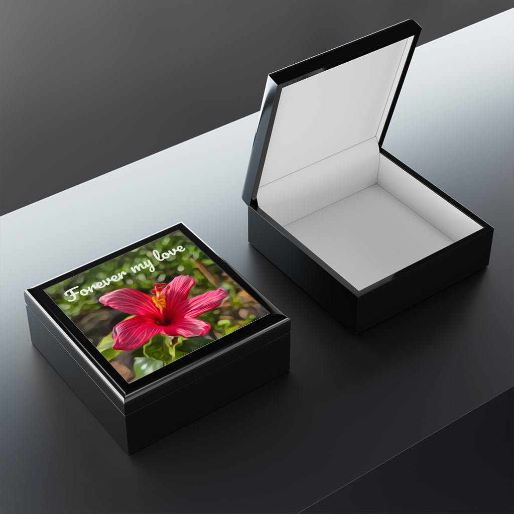 Forever My Love jewelry box | Pink Hibiscus floral keepsake
