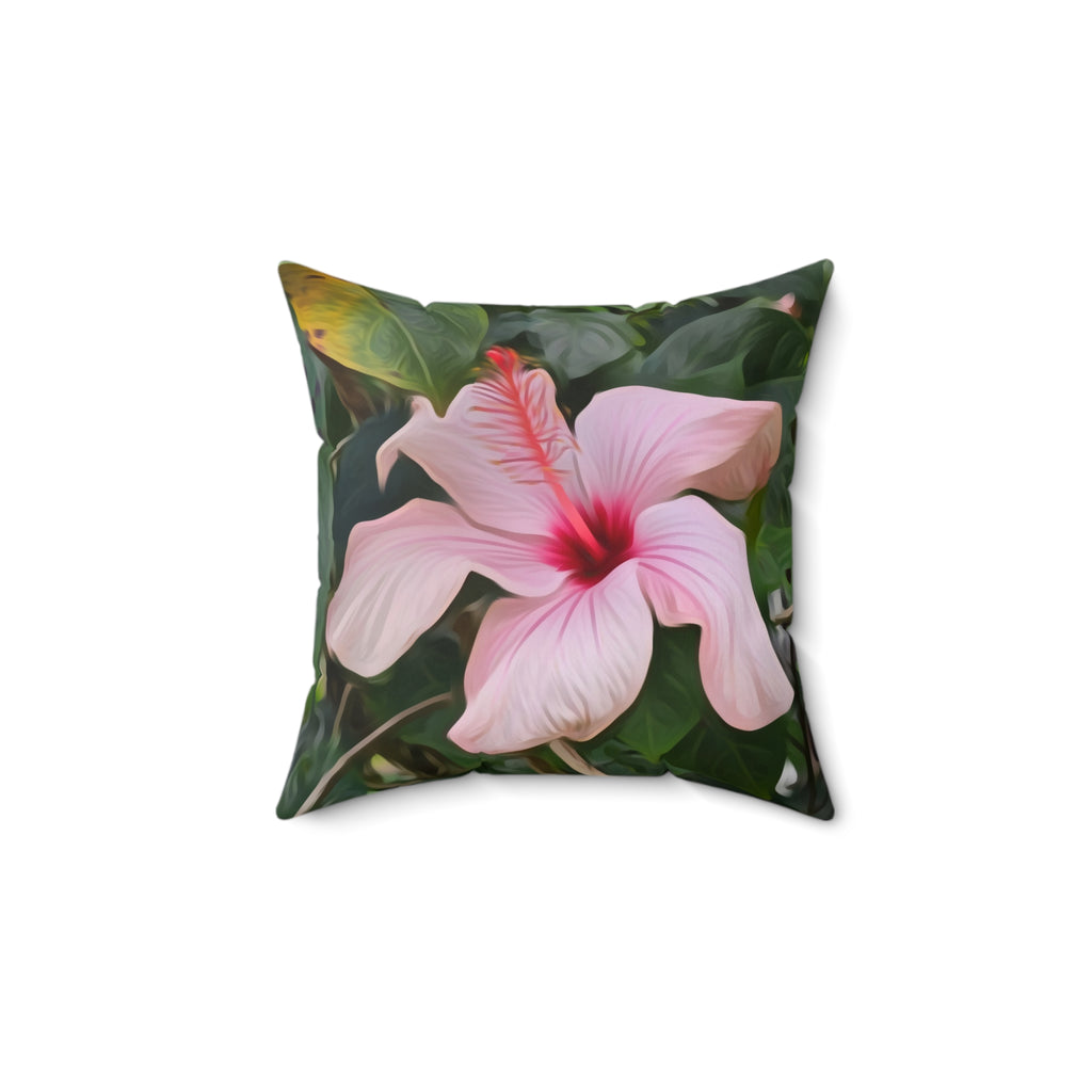 Pink Hibiscus Floral Throw Pillow — Tropical Decorative Accent