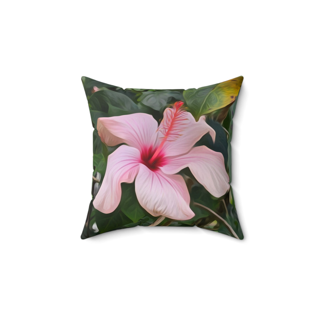 Pink Hibiscus Floral Throw Pillow — Tropical Decorative Accent