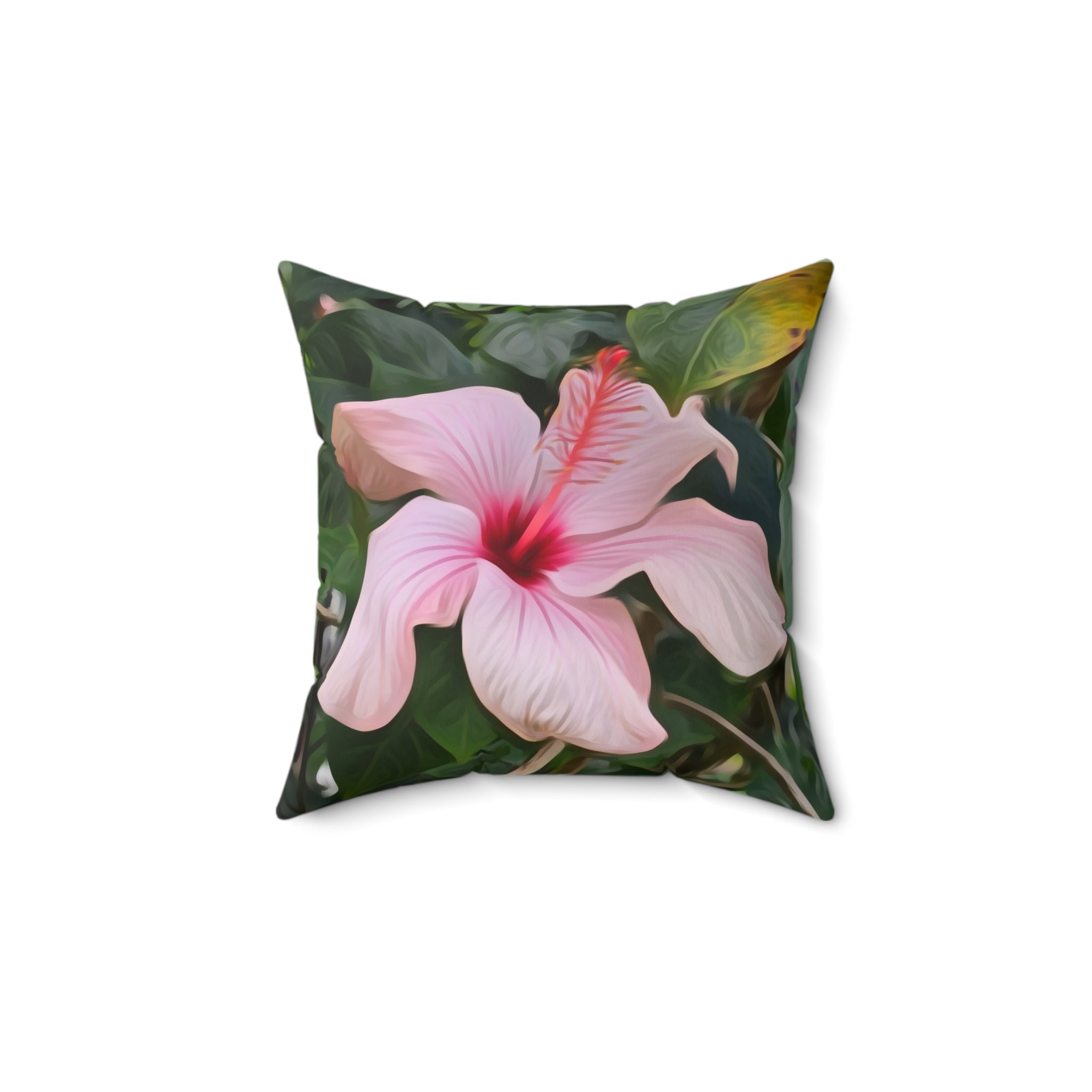 Pink Hibiscus Floral Throw Pillow — Tropical Decorative Accent