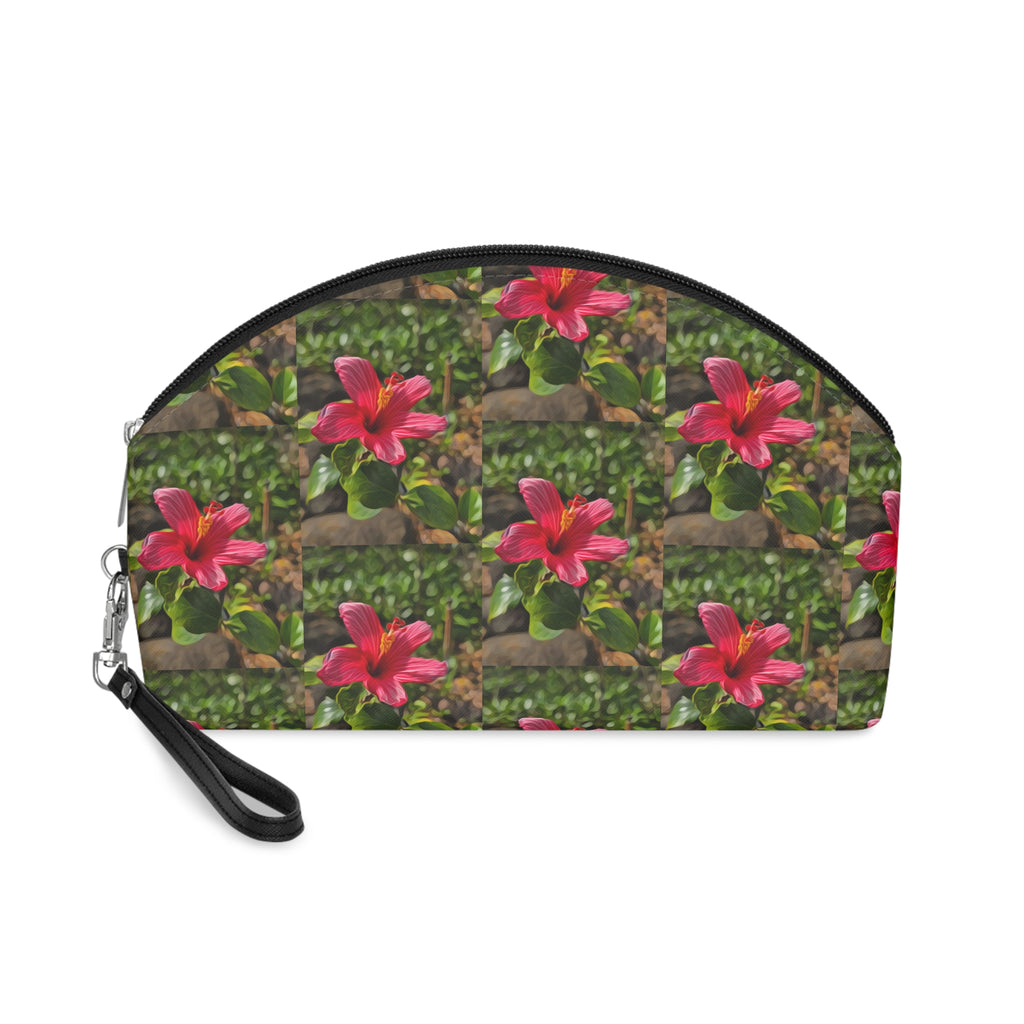 Floral Hibiscus Makeup Bag — Tropical Pink Flower Cosmetic Pouch