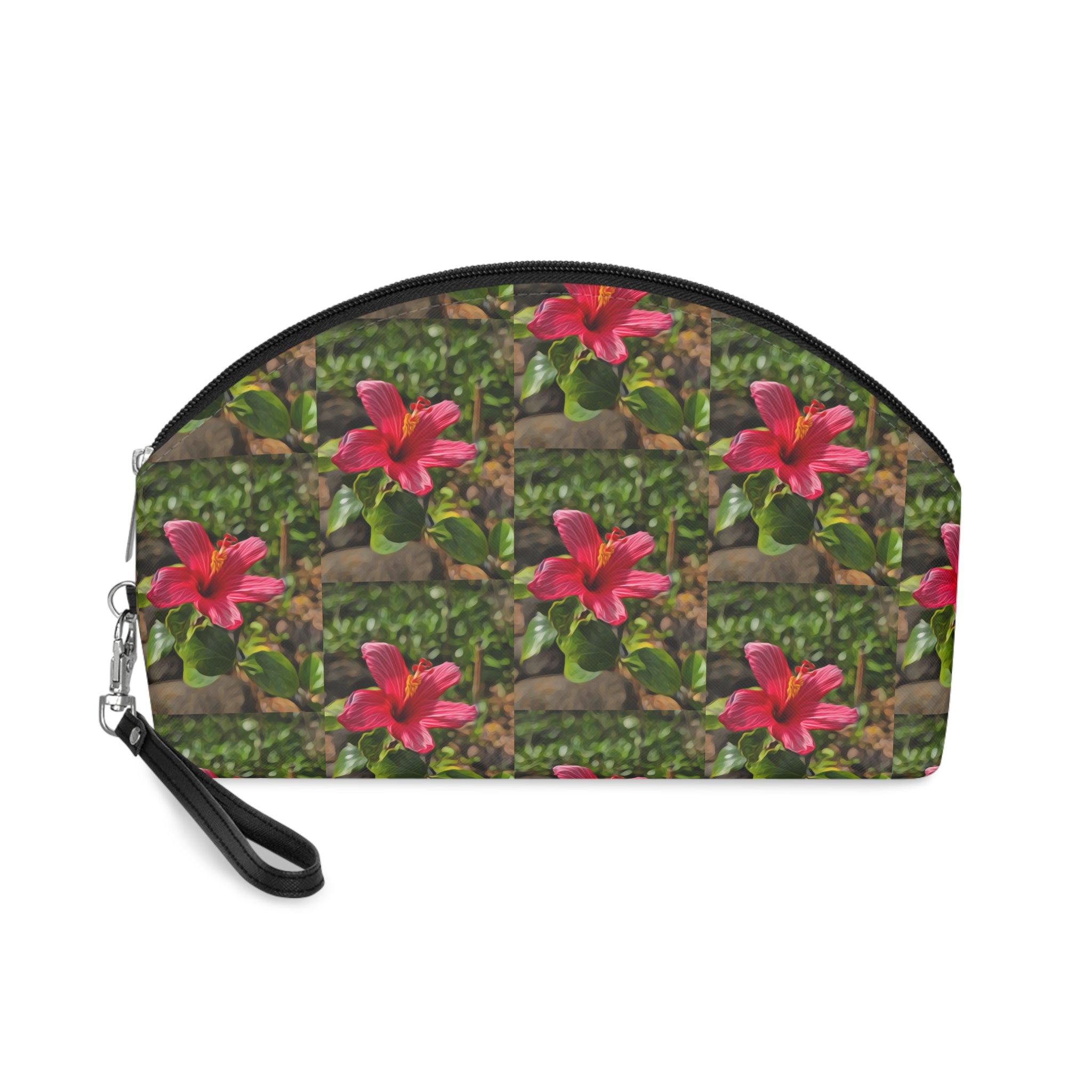 Floral Hibiscus Makeup Bag — Tropical Pink Flower Cosmetic Pouch