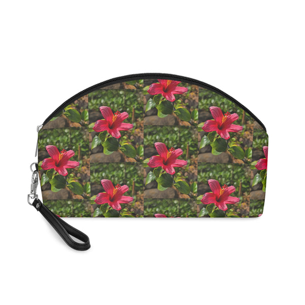 Floral Hibiscus Makeup Bag — Tropical Pink Flower Cosmetic Pouch