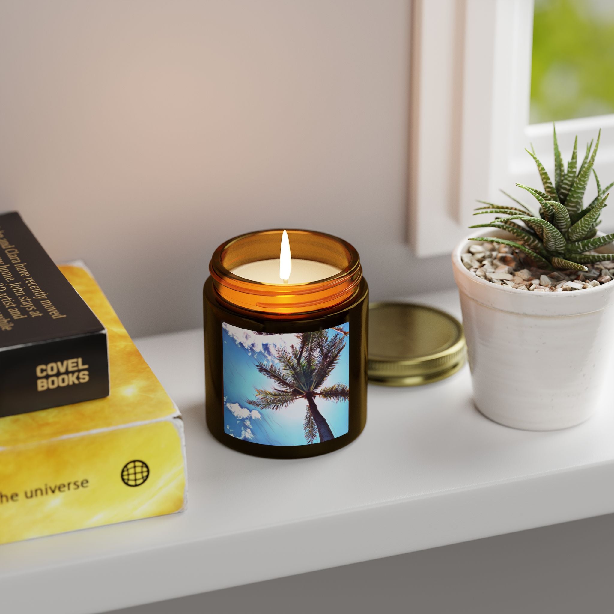Tropical Palm Tree Coconut Apricot Candle | Soy Wax Jar 4oz 9oz